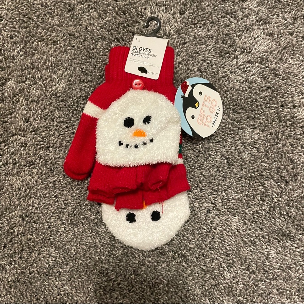 Snowman Fingerless Fold Over Gloves